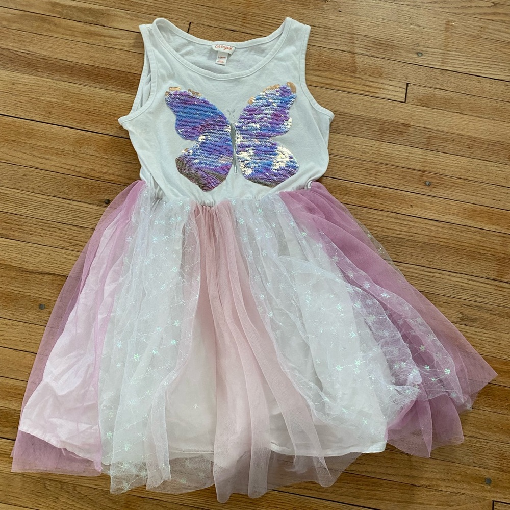 Cat & Jack Girl 10-12 Flip Sequin Butterfly Tulle Dress Layered Sleeveless